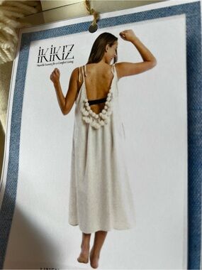 IKIKIZ Backless Cream Pom-Trim Midi Dress